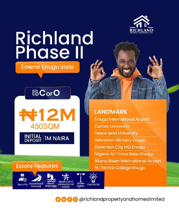 Richland Estate Phase 2, Emene, Enugu (Full Plot)